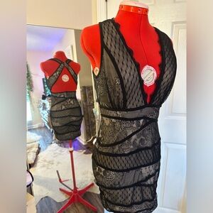 Bebe Women’s Black Lace Mesh Cocktail Dress Sz S